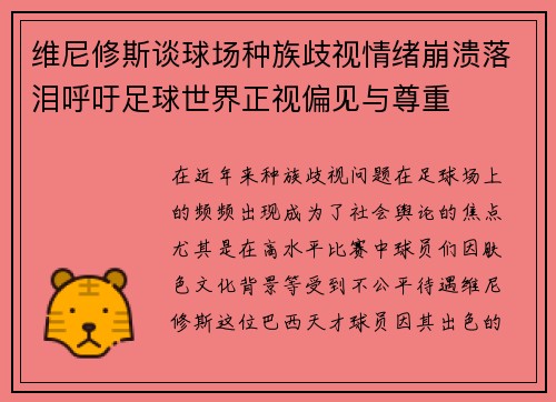 维尼修斯谈球场种族歧视情绪崩溃落泪呼吁足球世界正视偏见与尊重