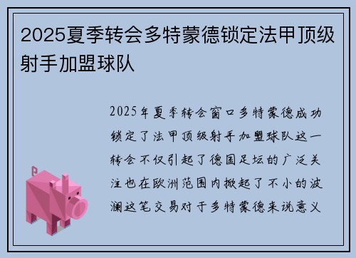 2025夏季转会多特蒙德锁定法甲顶级射手加盟球队