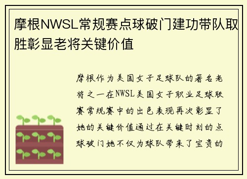 摩根NWSL常规赛点球破门建功带队取胜彰显老将关键价值 摩根NWSL常规赛点球破门建功带队取胜彰显老将关键价值
